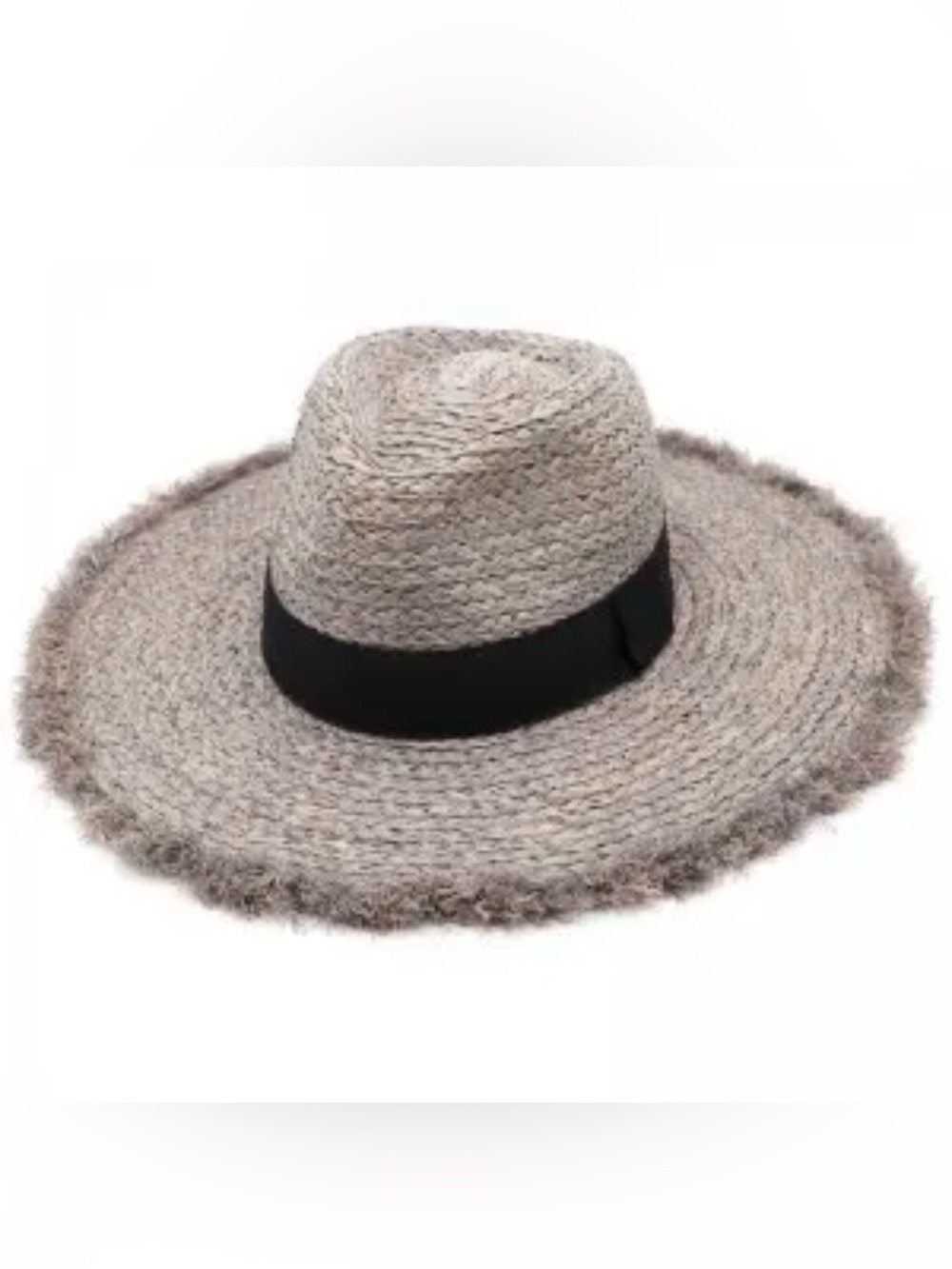 Coco + Carmen Rafia Wide Brim Fedora in Gray with Black Band New with Tags